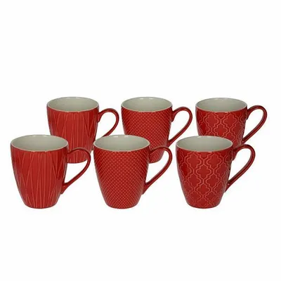 Image de Lot de 6 tasses à café / mugs en céramique, 430 ml, de couleur rouge, avec différentes textures, de la marque TOGNANA