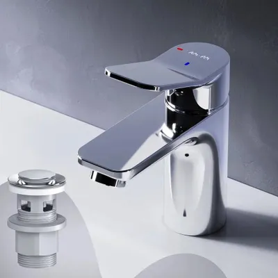 Produktbild von AM.PM Badarmatur mit Pop-Up Ablaufventil für Waschbecken Wasserhahn Bad Chrom Waschtischarmatur mit Ablaufgarnitur 1 1/4 Zoll Messing Ventil Ablauf