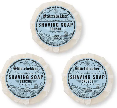Produktbild von Störtebekker® Premium Rasierseife Crusoe 70g x 3 - Handgefertigte Seife für ergiebigen Rasierschaum - Perfekt für die Rasur mit Rasierhobel & Messer