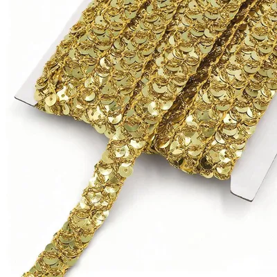 Paillettenband, 1,5 cm x 13 m, Gold/Silber, 3-reihig, elastisch