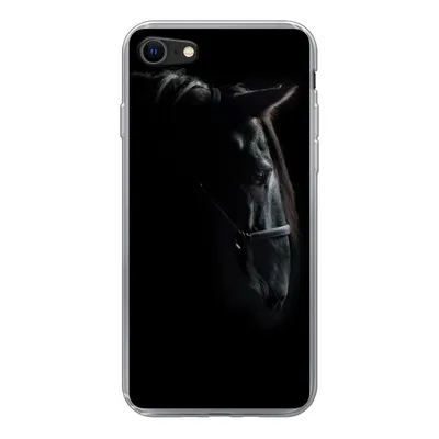 Produktbild von MuchoWow® Handyhülle Schutzhülle Hülle für iPhone SE 2020 Pferd - Leicht - Schwarz Silikon Softcase Handy Hülle - Kartenbesitzer