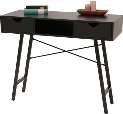 Zdjęcie produktu dla Stolik konsolowy HWC-E92, stolik boczny, struktura 3D 100x40cm ~ czarny
