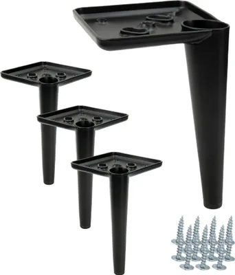 Produktbild von 4er Set Möbelbeine Spiole Schwarz Matt 15 cm - Metallfüße für Polstermöbel, inkl. Schrauben, elegantes und langlebiges Design für stilvolle Innenräume.