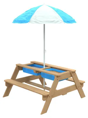 Produktbild von TP Toys Holz Spieltisch & Matschtisch Tiger inkl. Sonnenschirm Natur 97x95x170 cm