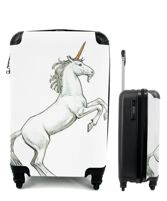 Produktbild von MuchoWow® Koffer Handgepäck Trolley Rollkoffer Kleine Reisekoffer mit 4 Rollen - Kinder Illustration tänzelnden Einhorn - Cabin Size < 55x40x23 cm & 55x40x20 cm - Kinderkoffer - Kabinenkoffer - Boardgepäck - Reise-Box - Reisekoffer - Reisegepäck - Koffer mit Bild - Trolley für Kinder