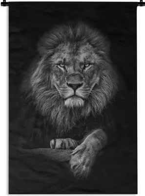 Produktbild von MuchoWow® Wandteppich Wandbehang Löwe - Tiere - Schwarz - Weiß 90x135 cm Tapisserie Dekoration Wandtuch - Baumwolle - Wandskulptur
