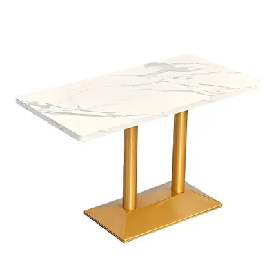 Produktbild von 360Home Gastronomiemöbel Cafe Bar Restaurants Hotel Einrichtung Quadratischer Tisch Bistrotisch Weiß gold HMJT 120*60*75cm D