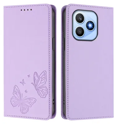 Image de Étui en cuir pour Honor X8D, étui de protection type portefeuille en cuir gaufré motif papillon avec support, violet