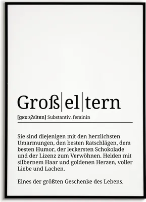 Produktbild von Großeltern Poster Definition - Oma Opa Geschenk Wandbild Wanddeko – A4 (21x29.7cm) / schwarzer Bilderahmen