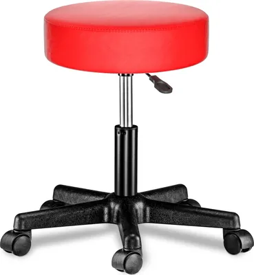 Image de CASARIA® Tabouret de bureau rouge pivotant 360° hauteur réglable 46-60 cm avec roulettes siège rembourrage 10 cm
