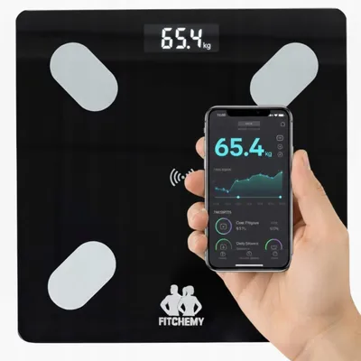 Zdjęcie produktu dla Waga Łazienkowa Analityczna Elektroniczna Fitchemy Sportowa App Smart Bmi