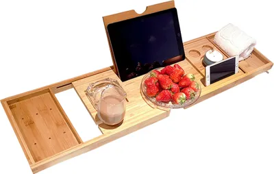 Produktbild von Badewannenablage Badewanne Caddy Tablett Bamboo Spa Badewanne Caddy Organizer Buch Wein Tablet Halter Lesestaender