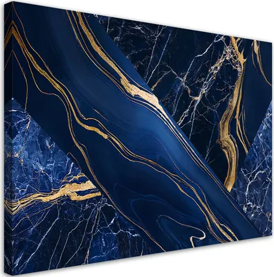 Image de Toile Marbre bleu et or abstrait 120x80 Feeby Bleu Image pour le mur, prête à être accrochée