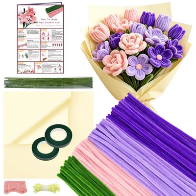 Image de Kit de nettoyage pour flûtes, thème floral, 480 pièces. Matériel de loisirs créatifs, idéal pour le bricolage. Couleurs : rose, vert, violet