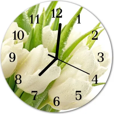 Produktbild von Glasuhr Wanduhr Küchenuhr Echt-Glas 30fi cm Tulpen weiß