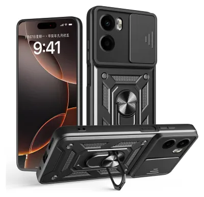 Produktbild von Outdoor Panzer Hülle für Motorola Moto G05 / E15 Handyhülle mit Kameraschutz Ringhalter in Schwarz