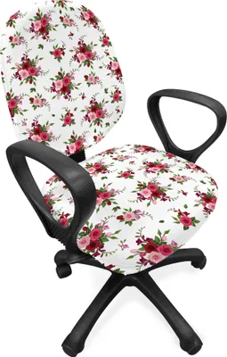 Produktbild von ABAKUHAUS Blumen Bürostuhl Schonbezug, Brautsträuße Rosen, dekorative Schutzhülle aus Stretchgewebe, Rosa Ruby-Grün
