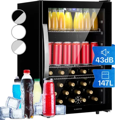 Image de Klarstein Mini Frigo de Chambre et Bureau pour Boisson, Petit Frigo Silencieux, Refrigerateur Mini Bar 147L, Petit Réfrigérateur Camping, Étagères Réglables pour le Vin, Cannette, Beer Fridge