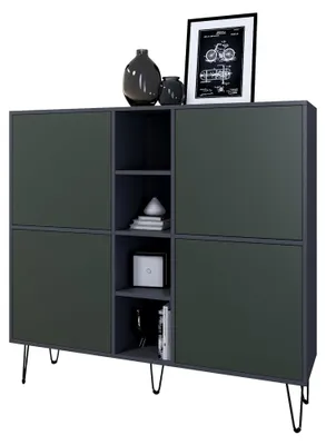 Produktbild von Highboard Havana V3, Kommode mit 4 Türen und 4 offenen Fächern, Germany, Anthrazit matt/Fjord Grün (130,5 x 124 x 35 cm)