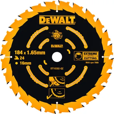 A close-up, studio shot of a circular saw blade against a black background.