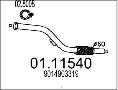 Produktbild von MTS Abgasrohr Auspuffrohr passend für MERCEDES-BENZ SPRINTER 3-t Kasten (903) Vorne 01.11540
