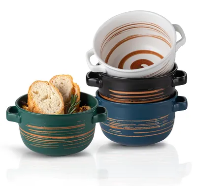 Soepschalen mit Henkeln, 4er Set, 887 ml, Keramik, ofenfest