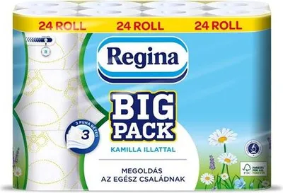 Obrázek produktu pro Toaletní papír v konvenční roli Regina, heřmánkový, 3 vr., celulóza, 13,2 m, 24 ks