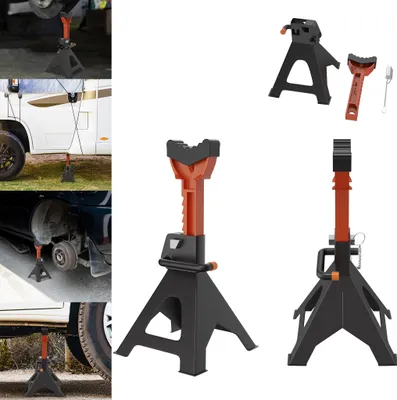Image de XINZI 2 pièces - Cric 3T (3000kg) - 10 positions de réglage en hauteur, acier + patins en caoutchouc, goupille de sécurité, pour voiture/atelier
