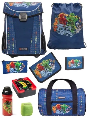 Produktbild von Lego Ninjago Schulranzen 1. Klasse in Blau Ninja Schultaschen Set mit Brotdose, Trinkflasche & Sporttasche