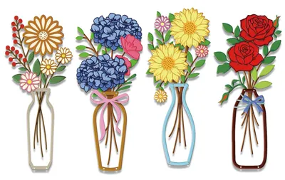 4er-Set Metallblumen-Wanddeko, bunt, Landhausstil, 35x14,8 cm