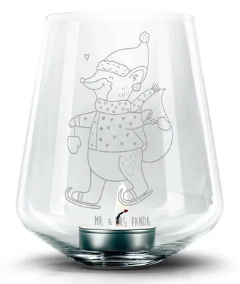 Produktbild von Mr. & Mrs. Panda Teelichthalter Fuchs Schlittschuhe - Transparent - Geschenk, Weihnachtsmann, Weihnachten, gravur glas, Windlicht, Kerzenglas, Winter, Tannenbaum