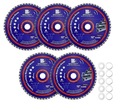 Image de Lame de scie circulaire pour métaux, 254 mm, 50 dents, carbure de tungstène (TCT), lot de 5, pour acier, aluminium, cuivre, acier de construction
