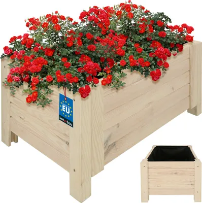 Zdjęcie produktu dla KOTARBAU® Drewniana skrzynka na kwiaty na zewnątrz Skrzynka na kwiaty długa 60 cm szeroka 39 cm Biała Drewniana skrzynka na kwiaty na zewnątrz na taras i balkon Skrzynka na kwiaty o wyglądzie drewnianej skrzynki na zioła