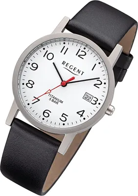 Produktbild von Regent Herren Uhr Lederarmband F-1225 Analog Leder Armbanduhr schwarz URF1225