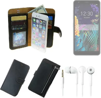 Produktbild von TOP SET Handy Hülle Schutz Hülle kompatibel mit LG Electronics K30 (2019)  schwarz aus Kunstleder + Kopfhörer Smartphone Tasche vollwertige