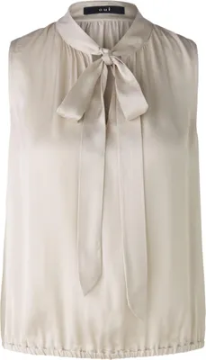 Produktbild von Oui Damen Bluse, lässig geschnitten, V-Ausschnitt mit Schluppe, aus reiner Viskose, helles Stein, Größe 40