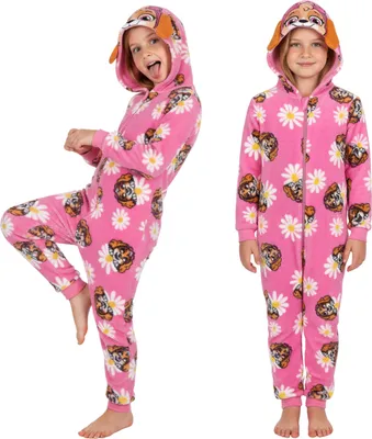 Produktbild von Paw Patrol Skye FLEECE-Pyjama MIT KAPUZE, Einteiliger Overall für Mädchen, WARMER Overall 98-104