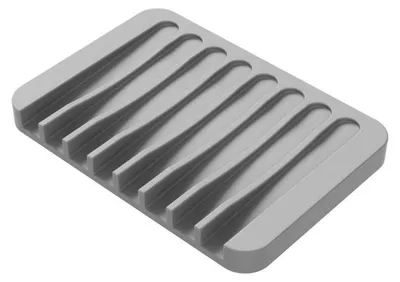 Immagine prodotto di Portasapone in silicone grigio, resistente allo sporco, con scarico e antiscivolo, dimensioni 11,5 x 8 x 1 cm