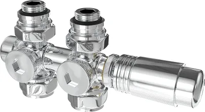 Obrázek produktu pro Heilmetz multibloková sada pro připojení radiátoru šroubení termostatický ventil s termostatem 50 mm topné příslušenství rohové přímé chromové připojení na stěnu