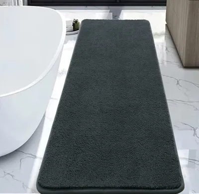 Produktbild von Badematte, graue Badematte 44 x 120 cm, saugfähige, rutschfeste Mikrofasermatte, maschinenwaschbar