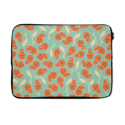 Produktbild von MuchoWow® Laptop Hülle 13 Zoll Retro - Blumen - Design - Orange Laptoptasche - Laptophülle - Sleeve - Rundumschutz