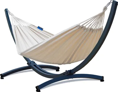 Produktbild von Potenza Outdoor Hängematte mit Tytan Gestell für 2 Personen I Baumwolle Doppelhängematte XXL 220x160, 200kg I Hängemattengestell 350 kg, wetterfest