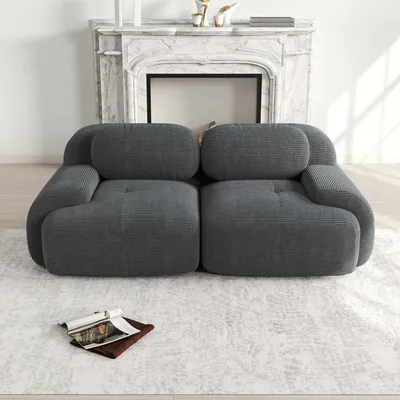 Produktbild von 82'' Loveseat-Sofa aus Cordstoff, modular kombinierbar mit geschwungenen Armlehnen und rutschfester Unterseite, hochelastische Polsterung für Wohnzimm