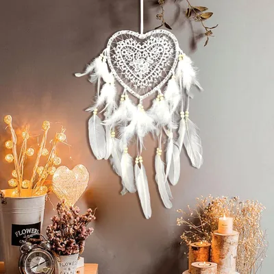 Produktbild von Herz Traumfänger Wandbehang, Handgemacht, Weißes Ornament, Für Schlafzimmer, Hochzeitsdekoration