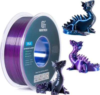 Obrázok produktu pre Hodvábny PLA (Silk) trojfarebný – vlákno pre 3D tlačiarne – 1,75 mm – cievka 1 kg – ±0,03 mm – vákuovo balené – modrá/fialová/čierna