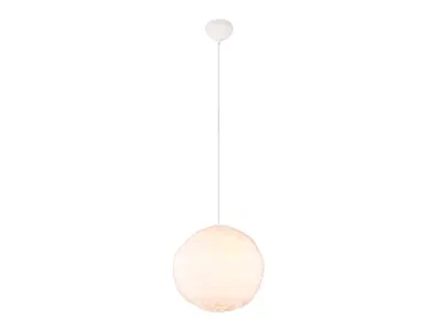 A white pendant light with a fluffy, spherical shade.