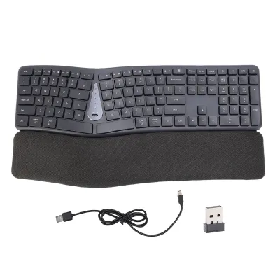 Obrázok produktu pre Ergonomická delená klávesnica - bezdrôtová 2,4G USB-C Bluetooth, 111 klávesov, dobíjateľná, polstrovaná opierka pre dlane, kompatibilná so systémom Windows