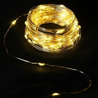 LED-Lichterkette Kupferdraht 15 m warmweiß Batteriebetrieb