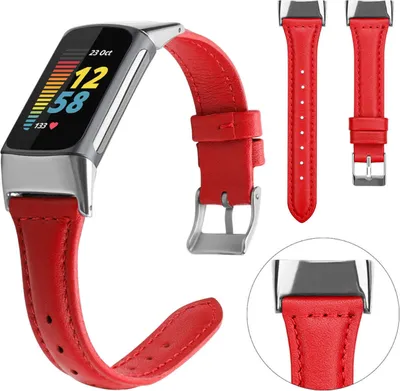 Image de Pour Fitbit Charge 6 / 5 : bracelet en cuir pour montre connectée de sport, rouge, taille L, accessoire, neuf