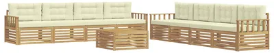 Produktbild von Outdoor-Sofagarnitur mit Kissen 9 pcs Weiß und Creme Polyester